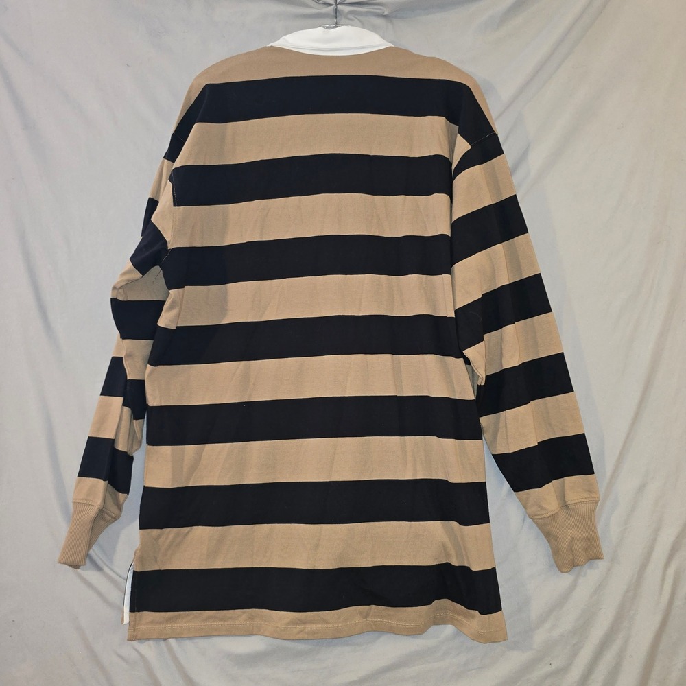 Good American Rugby Shirt M Mens Khaki Black Striped Long Sleeve GDK0376 - Picture 7 of 7